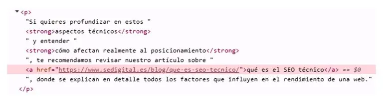 Visual example of anchor text in HTML code