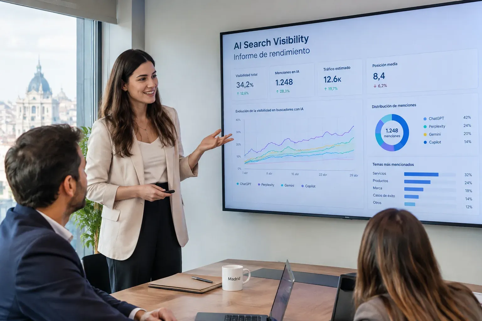 Consultant presenting an AI visibility report to a client