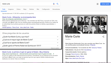 Ejemplo del gráfico de conocimiento de Google