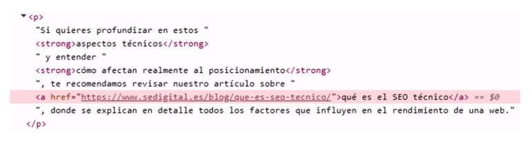Ejemplo visual de anchor text en código HTML